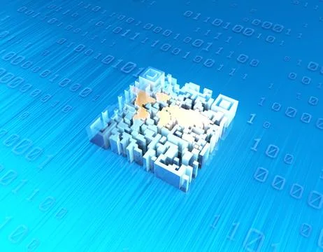 Electronic technology QR code, world map, data transmission Stock Illustration