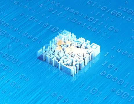 Electronic technology QR code, world map, data transmission 스톡 일러스트