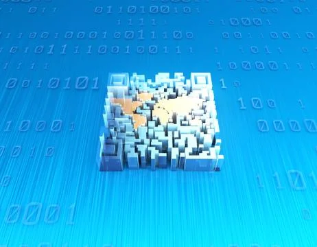 Electronic technology QR code, world map, data transmission Stock Illustration