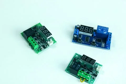 Electronic temperature control circuits and timers both have functions to dis Stock Photos