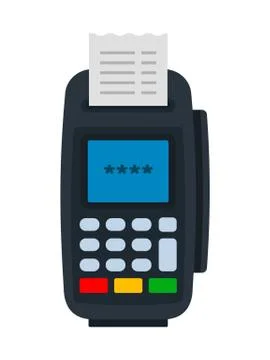 Electronic terminal with a check, a device for receiving cashless payments flat Stock Illustration