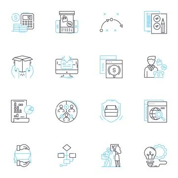 Electronic texts linear icons set. Digital, E-book, Cybertext, Hypertext, Kindle Stock Illustration