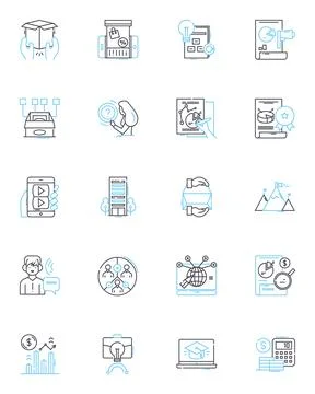 Electronic texts linear icons set. Digital, E-book, Cybertext, Hypertext, Kindle Stock Illustration
