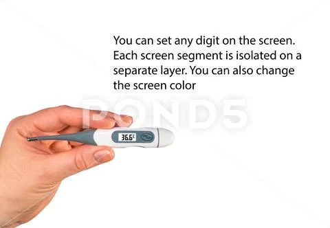 Electronic thermometer in a hand PSD Template