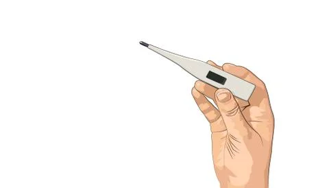 Electronic thermometer in hand on a white background Stock Illustration