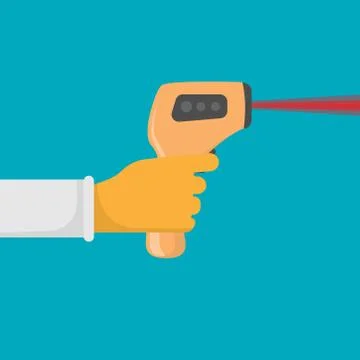 Electronic thermometer in a human hand on a white background. Vector illustra Stock Illustration