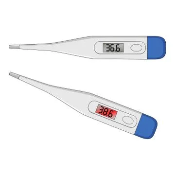 Electronic thermometer showing normal and fever temperature vector illustration. Stock Illustration