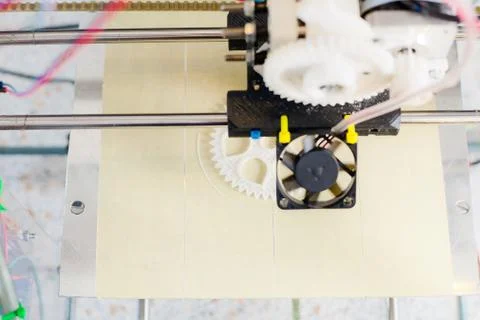 Electronic three dimensional plastic printer during work in school laboratory Stock Photos