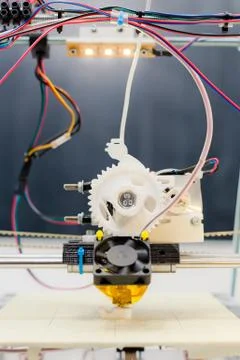 Electronic three dimensional plastic printer during work in school laboratory Stock Photos