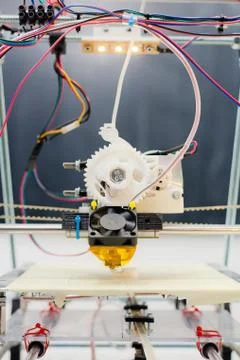 Electronic three dimensional plastic printer during work in school laboratory Stock Photos