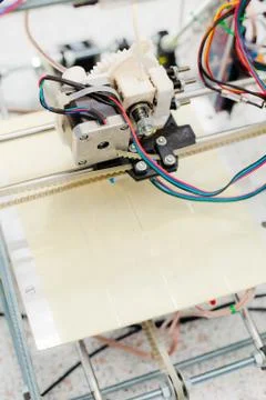 Electronic three dimensional plastic printer during work in school laboratory Stock Photos