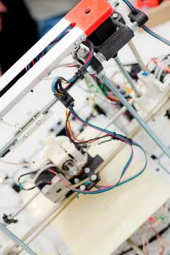 Electronic three dimensional plastic printer during work in school laboratory Stock Photos
