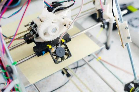 Electronic three dimensional plastic printer during work in school laboratory Stock Photos