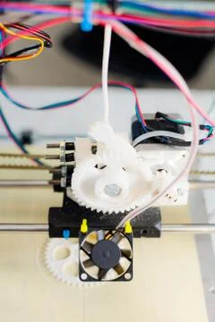 Electronic three dimensional plastic printer during work in school laboratory Stock Photos