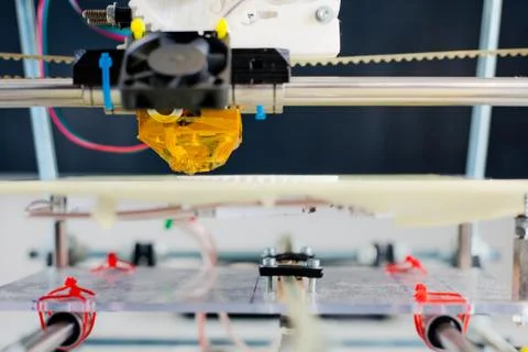 Electronic three dimensional plastic printer during work in school laboratory Stock Photos