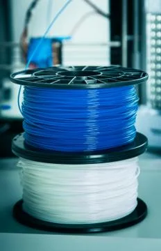 Electronic three dimensional plastic printer during work , 3D printer. Stock Photos