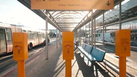 Electronic ticket control machines at the bus station in the city COVID-19. 스톡 동영상 142068454