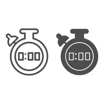 Electronic timer line and solid icon. Stopwatch, time measuring device symbol Stock Illustration
