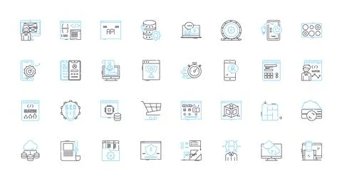 Electronic trading linear icons set. Algorithmic, Market, Trade, Exchange, High Stock Illustration