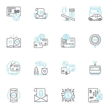 Electronic transactions linear icons set. Digital, Payment, Virtual, Cashless, E Stock Illustration