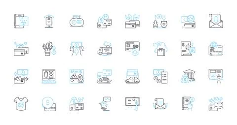 Electronic transactions linear icons set. Digital, Payment, Virtual, Cashless, E Stock Illustration