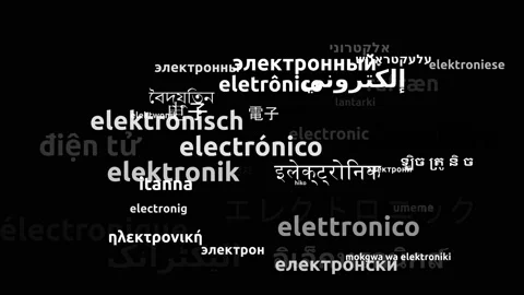 Electronic Translated in 41 Worldwide Languages Endless Looping 3d Zooming Wo Stock Footage 145231554