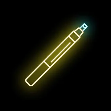 Electronic vaping device glowing neon outline on black Stock Illustration