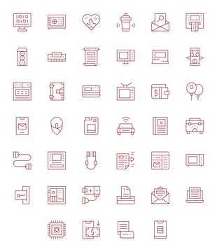 Electronic Vector Icon Arsenal with 40 128x128 Thin Line Pixel Aligned design Stock Illustration