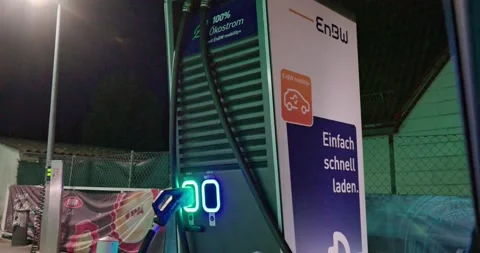 Electronic Vehicle EV Car Super Charging Station in Germany Stock Footage 179681114