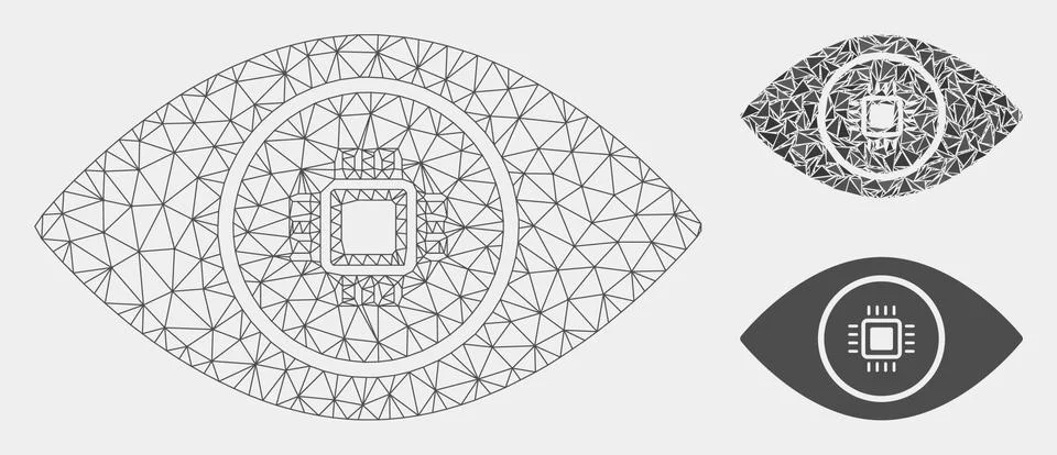 Electronic Vision Vector Mesh Wire Frame Model and Triangle Mosaic Icon Stock Illustration