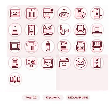Electronic Visual Pack containing 25 Regular Line Pixel Optimized Vector Icon Illustrazione stock