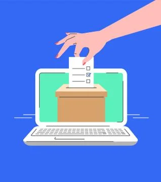 Electronic voting by computer online flat concept Stock Illustration