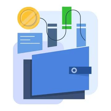 Electronic Wallet concept, development, coding. Coin, growth, analysis, earnings 스톡 일러스트