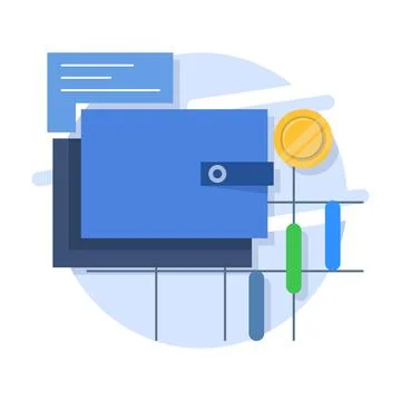 Electronic Wallet concept, development, coding. Coin, growth, analysis, earnings イラスト素材