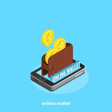 Electronic wallet on the smartphone screen, isometric image Stock Illustration