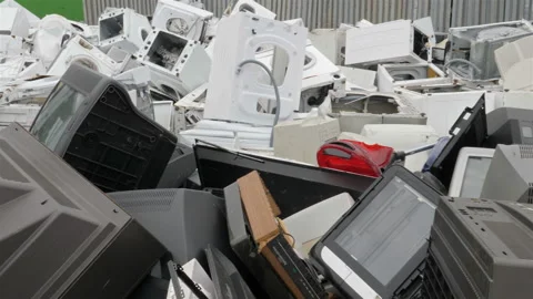 Electronic waste and scrap metal collection point. Recycling Stock Footage