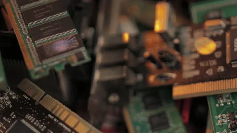 Electronic Waste, Close Up. Computer Hardware Trash Spinning, Full Frame Stock-Footage 146318072