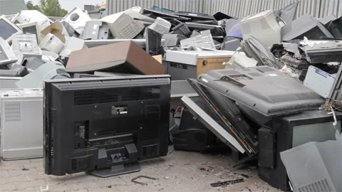 Electronic waste collection point. Electronik junk. Recycling SD Stock Footage 219073906