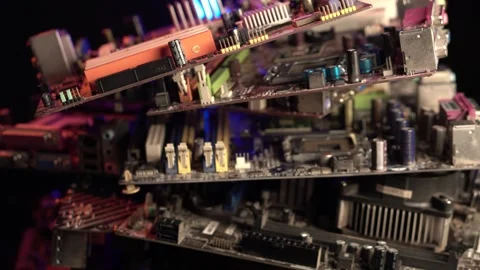 Electronic Waste, Heap of Computer Motherboard, Graphic Cards and Parts Stock Footage 328470226