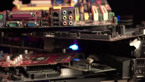 Electronic Waste, Heap of Computer Parts, Motherboards and Graphic Cards Stock Footage 332661960