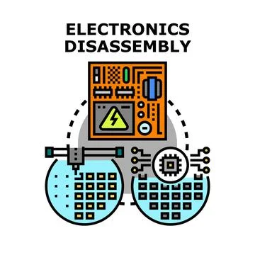 Electronic waste recycling and hardware disassembly process Stock Illustration