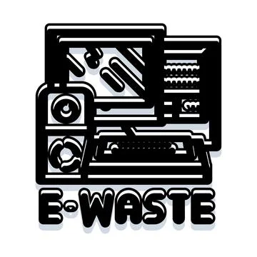 Electronic waste recycling concept with outdated computer equipment Stock Illustration