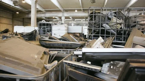 Electronic Waste Televisions Pan Video stock 77698809