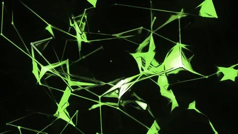 Electronic web of triangular lines. Motion. Moving cyber web in 3D space on Ilustração Stock