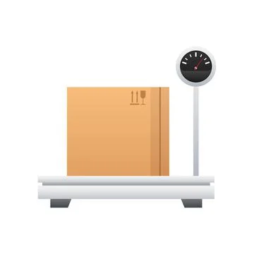 Electronic weight scale for cargo. Platform scale. Shipping. Vector stock Illustration