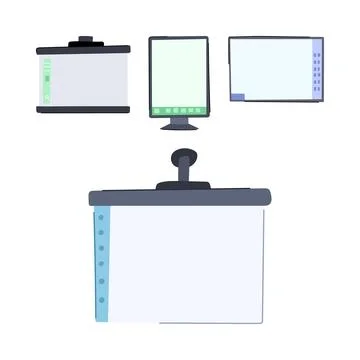 Electronic whiteboards displaying modern digital collaboration tools Stock Illustration