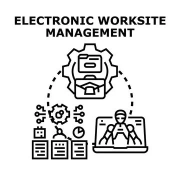 Electronic worksite management digital transformation computing operations Stock Illustration