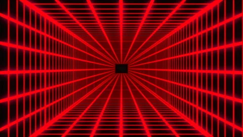 Electronic World From The Inside. Red Computer Grid With Soft Laser Glow. Tunnel Stock Footage 116978591