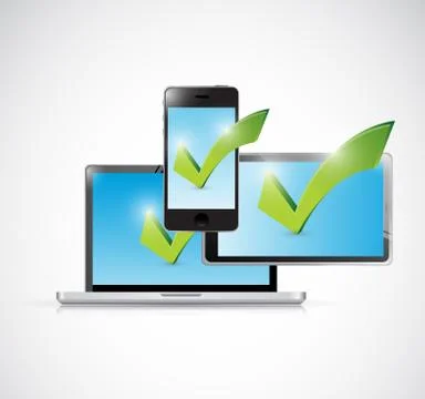Electronics and check mark illustration design Illustrazione stock