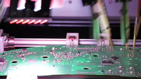 Electronics and Circuit board Manufacturing Factory, Macro Shot of Automatic  스톡 동영상 257337474